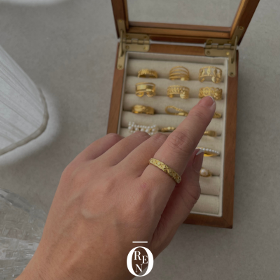 Ring054｜黃銅｜復古菱格紋