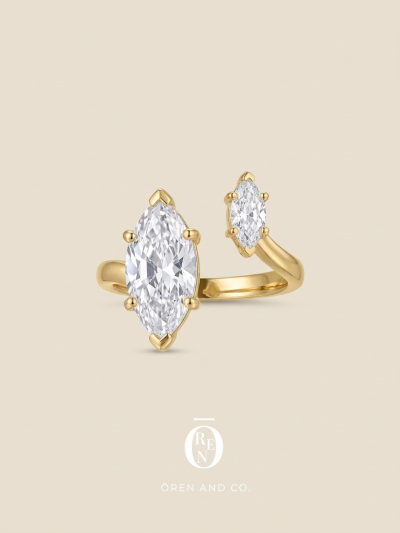 Ring050｜黃銅｜不對稱鋯石開口戒指