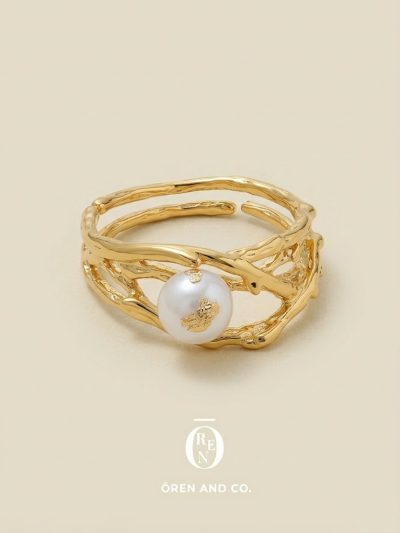 Ring061｜黃銅｜多層紋理珍珠戒