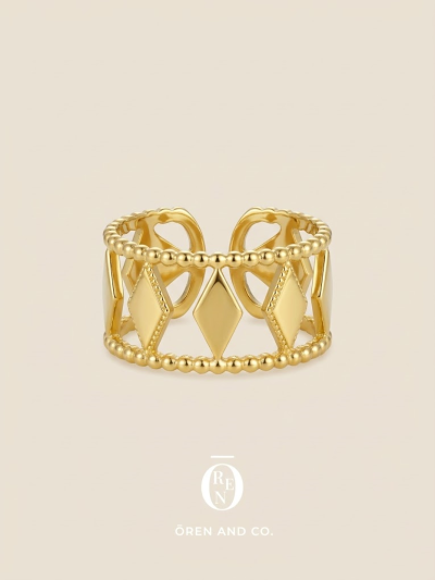 Ring078｜防水｜寬版菱格戒