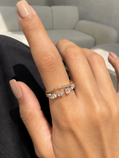 不鏽鋼｜Amélie Ring 125｜不規則形狀排鑽戒指