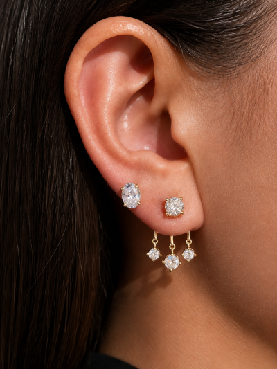 不鏽鋼｜Crystal Jacket Earrings 197｜三墜晶鑽可拆式耳環