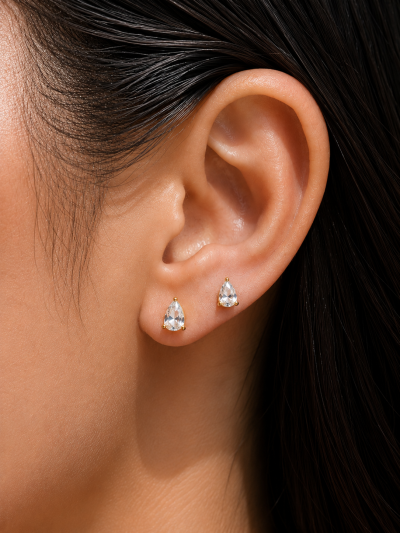 不鏽鋼｜Mini Teardrop Studs 200｜迷你水滴晶鑽耳釘