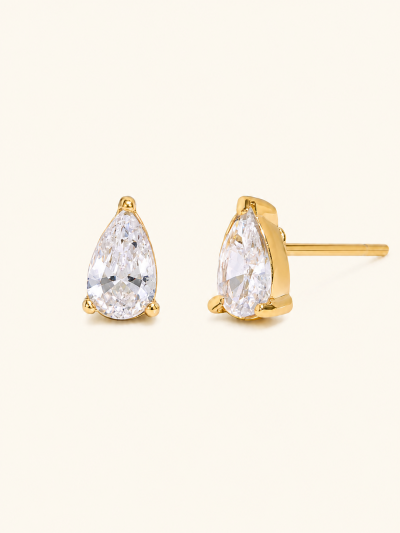 不鏽鋼｜Mini Teardrop Studs 200｜迷你水滴晶鑽耳釘 - 金色