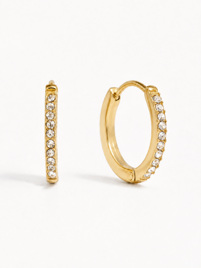 不鏽鋼｜Lumi Hoop Earrings 201｜微光排鑽耳圈 - 金色