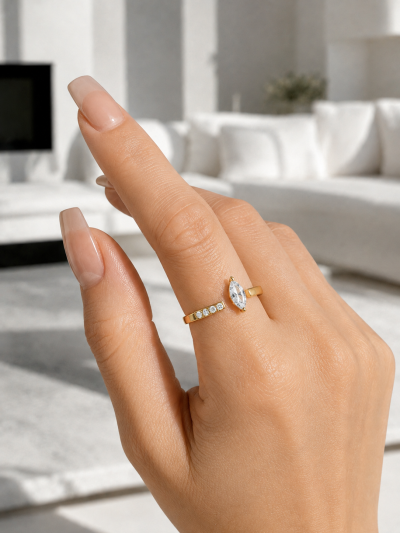 不鏽鋼｜Marquise Ring 116｜馬眼開口戒 - 金色, US 7