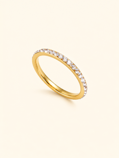 不鏽鋼｜Baguette Ring 117｜方型排鑽細戒 - 金色, US 7