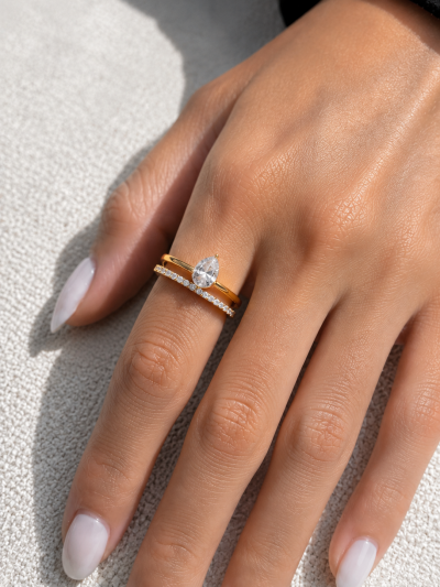 不鏽鋼｜Elara Ring Set 118｜水滴雙戒組