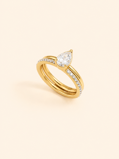 不鏽鋼｜Elara Ring Set 118｜水滴雙戒組 - 金色, US 7