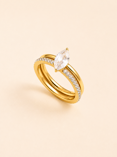 不鏽鋼｜Daphne Ring Set 120｜馬眼鑽雙戒組 - 金色, US 7
