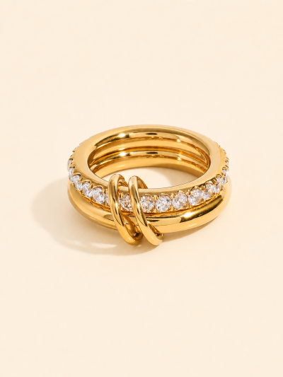 不鏽鋼｜Ava Ring 121｜雙環晶鑽戒指 - 金色, US 7