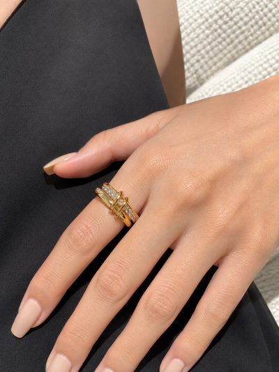 不鏽鋼｜Ava Ring 121｜雙環晶鑽戒指