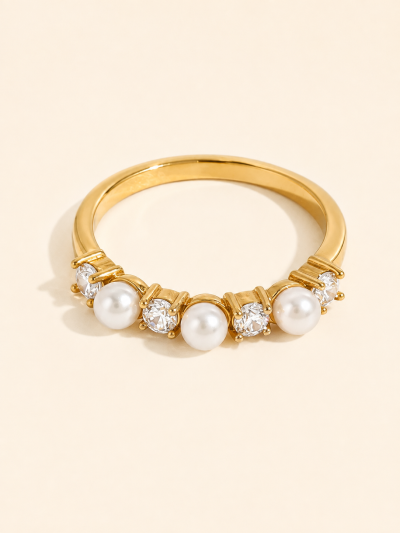 不鏽鋼｜Bella Ring 123｜珍珠晶鑽戒指