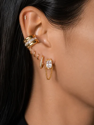 不鏽鋼｜Lumi Hoop Earrings 201｜微光排鑽耳圈